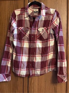 TNA Maroon & White Plaid Flannel Shirt